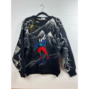 Nani bon wool blend ski sweater vintage black all over print size large